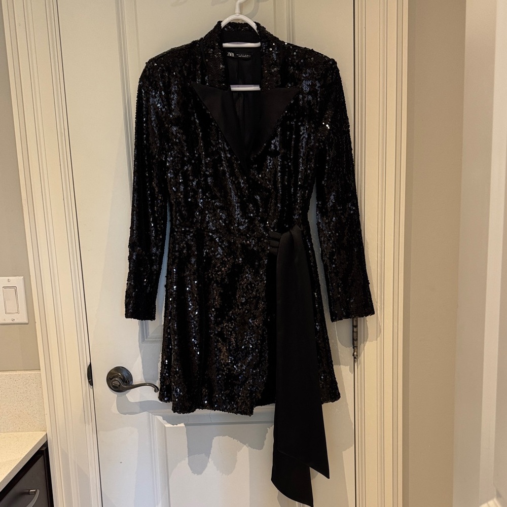 Zara Black Sequin Wrap Dress